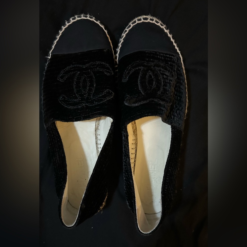Authentic Chanel black velvet Espadrilles
